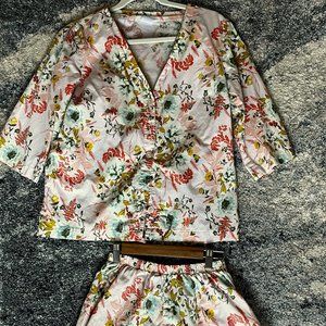 Modern Kimono Floral Pajama Set